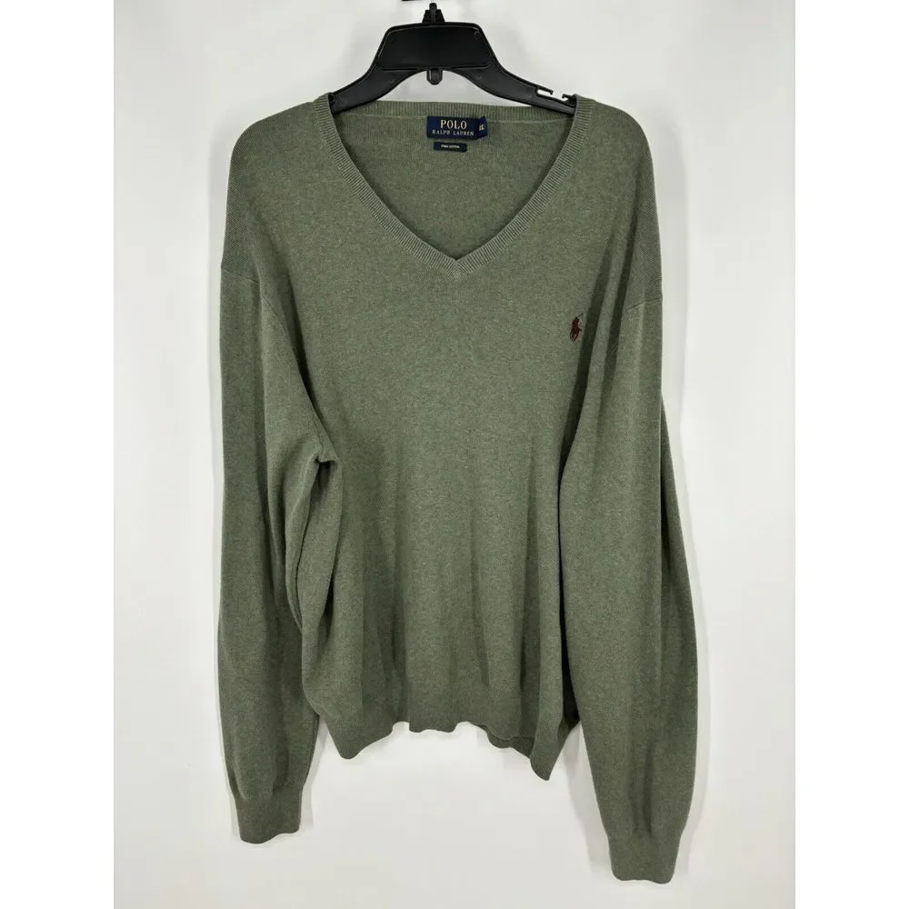 Polo Ralph Lauren‎ 100% Pima Cotton V Neck Sweater Olive Army Green Mens Size XL